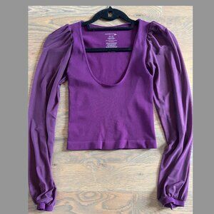 Purple Mesh Sleeve Crop Top